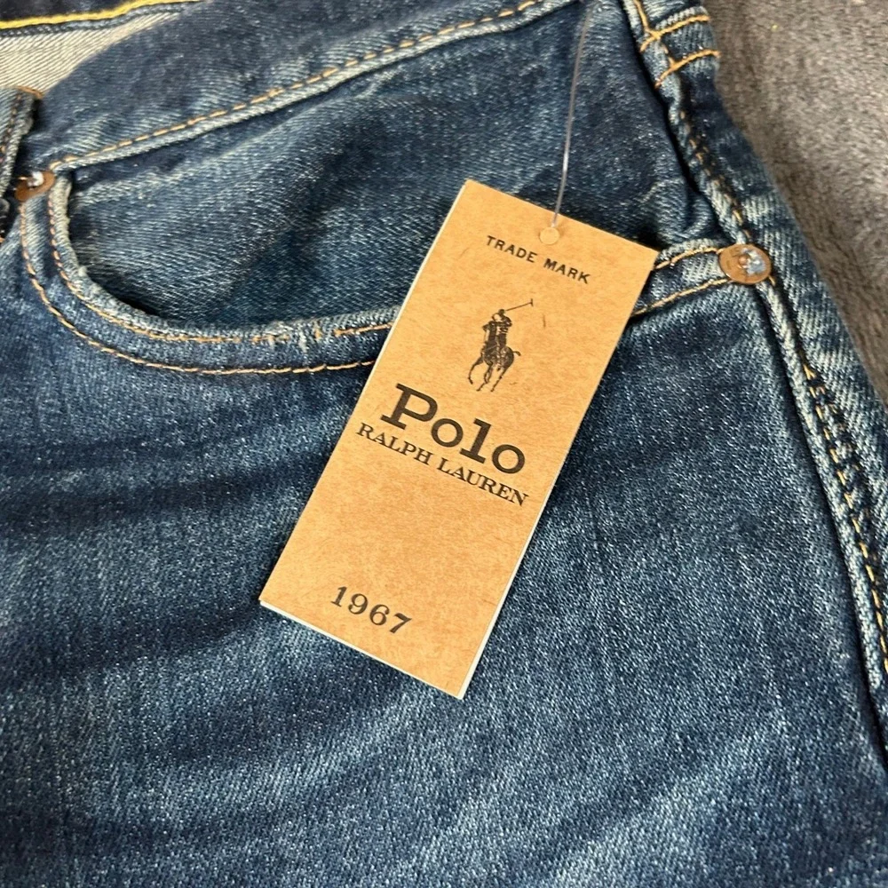 Polo Ralph Lauren Sullivan Slim Jeans Mens 34x34 Blue Distressed Paint Splatter